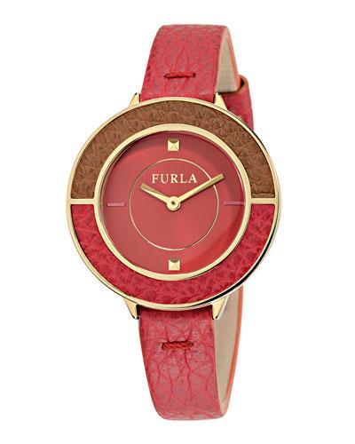 34mm Club Leather Watch, Red