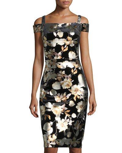 Cold-shoulder Foil-embroidered Dress