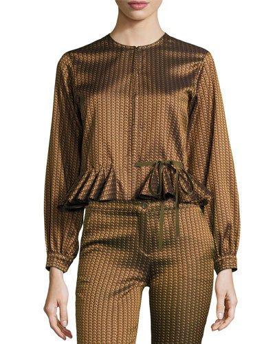 Zigzag-jacquard Godet-edge Jacket, Gold