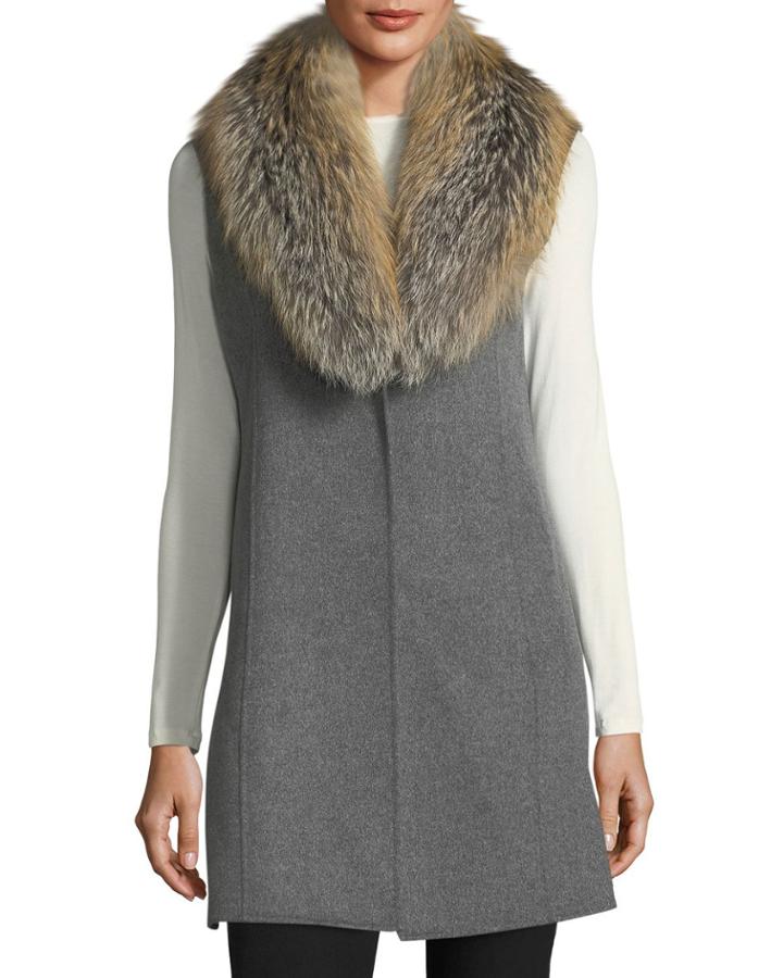 Luxury Double-faced Cashmere Vest W/ Fox Fur Collar