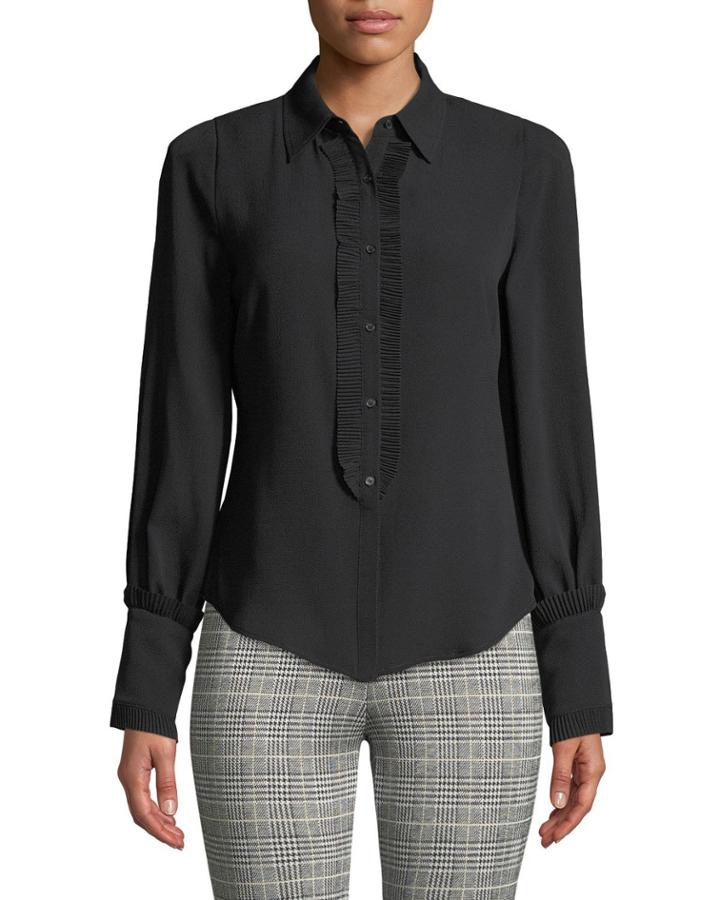 Button-down Ruffle-trim Crepe Blouse