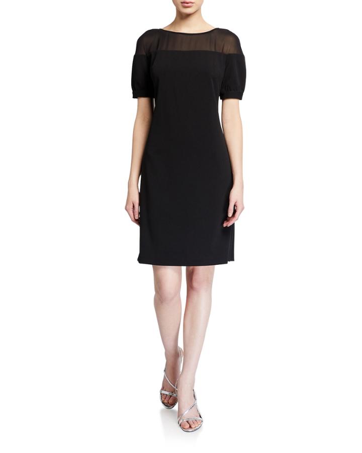 Short-sleeve Scuba Crepe Sheath W/ Illusion Yoke