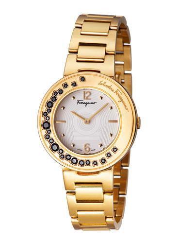 36mm Gancio Sparkling Bracelet Watch W/ Crystals, Black