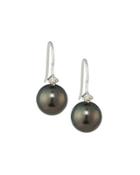 14k Tahitian Black Pearl & Diamond Drop Earrings,