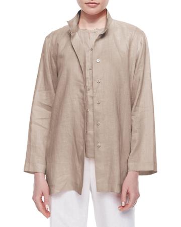 Plus Size Linen Button-front Jacket
