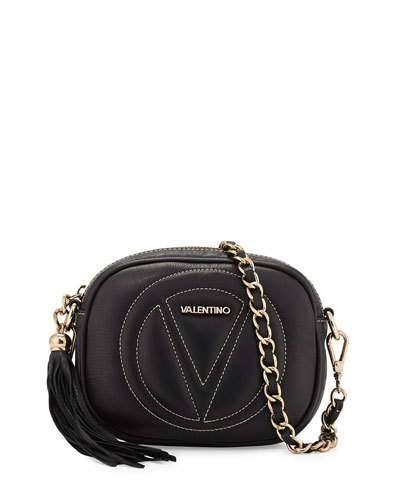 Nina Round Leather Crossbody Bag, Black