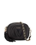 Nina Round Leather Crossbody Bag, Black