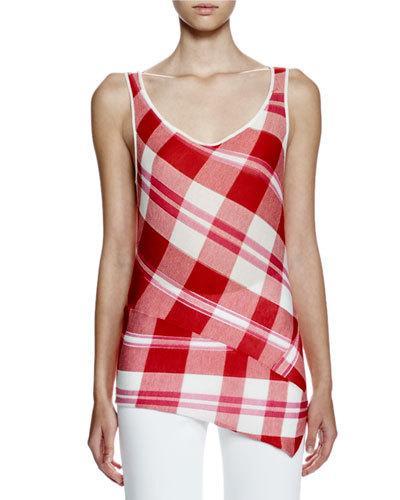 Sleeveless Solid-check Top