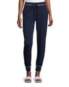 Contrast-trim Drawstring Pants, Navy/natural