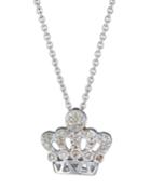 14k White Gold Small Diamond Crown Pendant Necklace