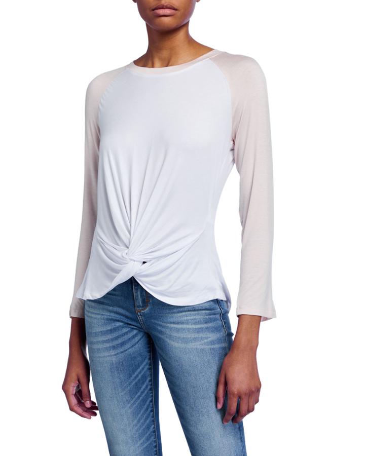 Long-sleeve Baseball T-shirt With Knotted Hem