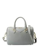 Pebbled Leather Top Handle Bag, Gray