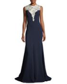 Sleeveless Crepe Evening Gown With Embellished Bodice