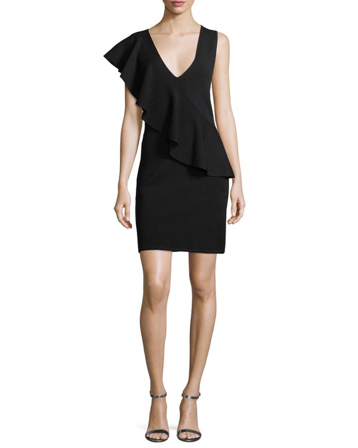Asymmetric Ruffle Sleeveless Crepe Dress