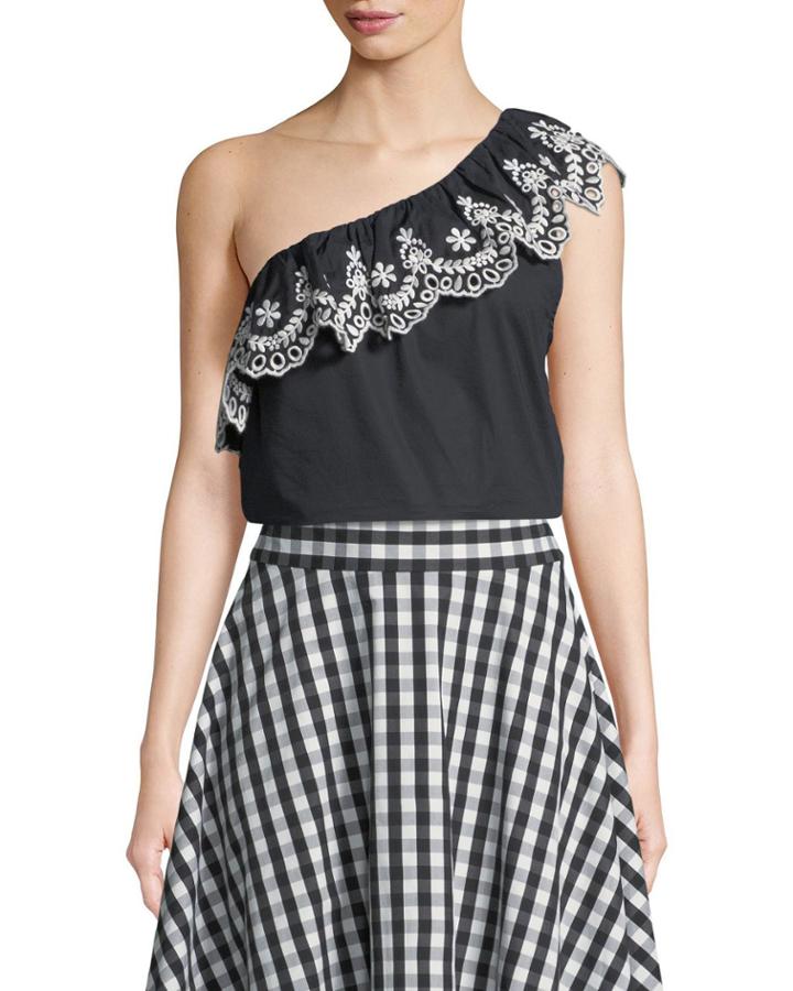 Cutwork One-shoulder Cotton Top