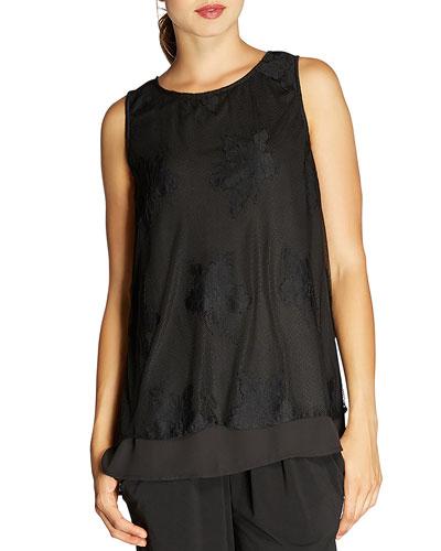 Lace-overlay Knit Tank, Black