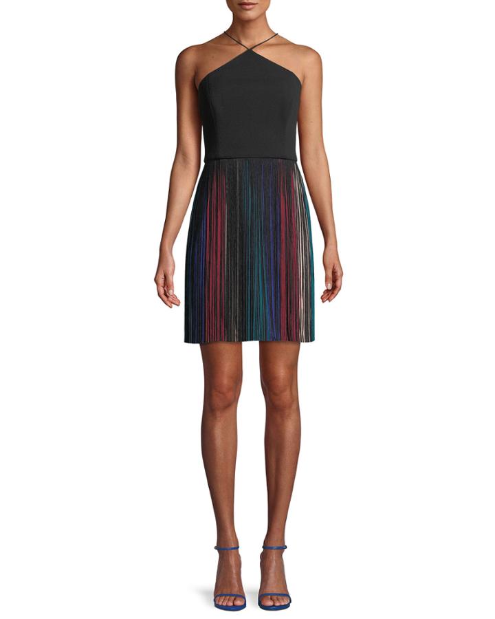 Scuba Crepe & Rainbow Fringe Cocktail Dress