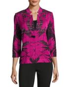 3/4-sleeve Floral-print Jacket,