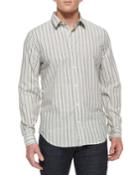 Men's Striped Long-sleeve Sport Shirt, White/black