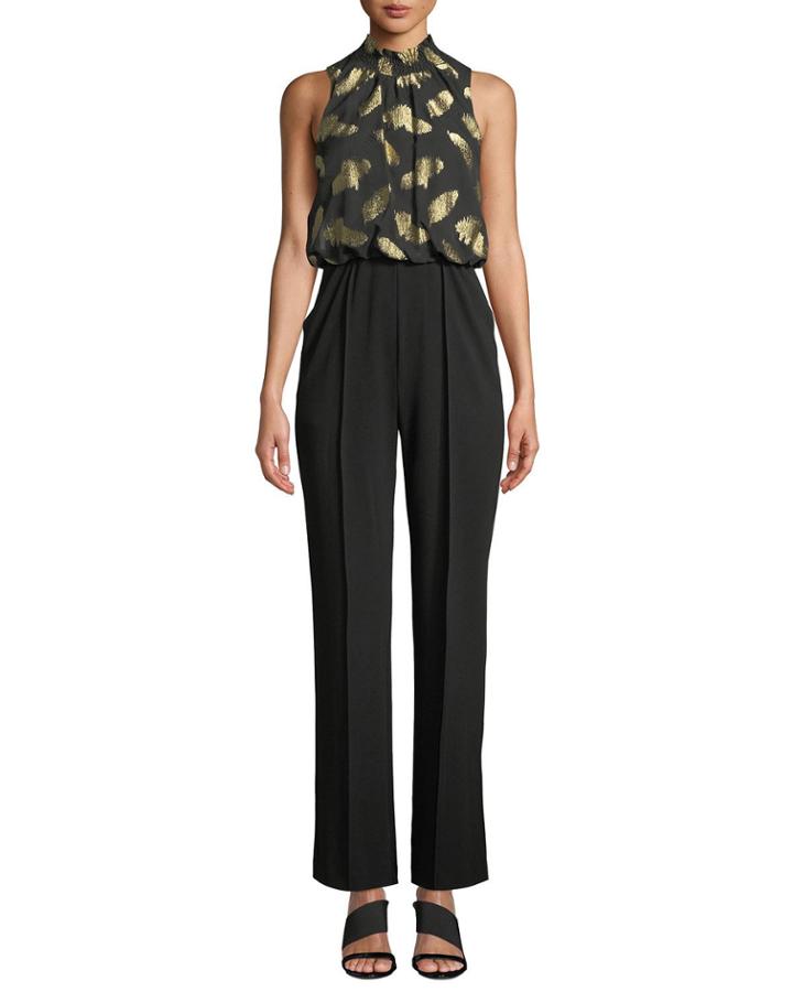 Metallic Feather Sleeveless Jumpsuit