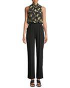 Metallic Feather Sleeveless Jumpsuit