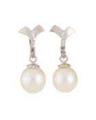 14k White Gold Overlap Pearl-drop Earrings, White