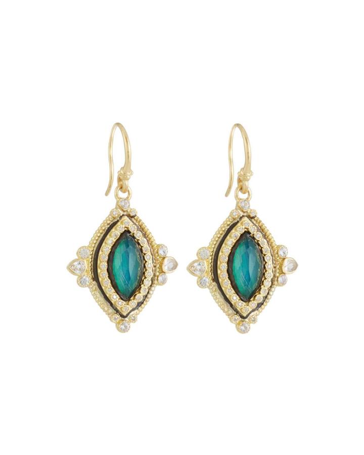 Old World Malachite & Diamond Marquise Drop Earrings