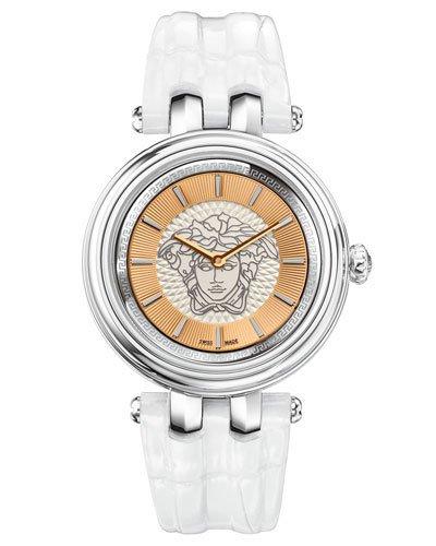 Khai Two-tone Watch W/ Leather Strap, White/multi