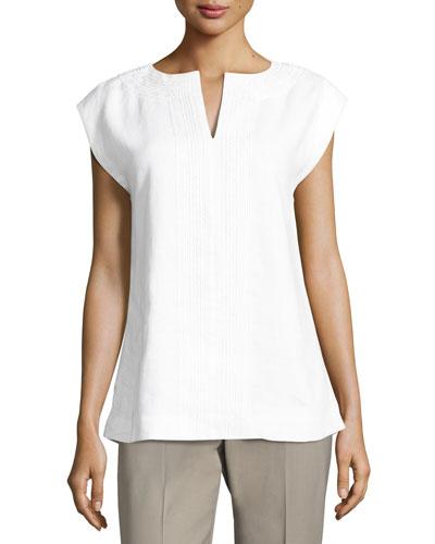 Joanie Hand-embellished Linen Blouse, White