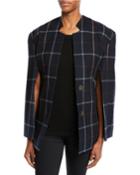 Fitted Notch-collar Check Jacket With Open
