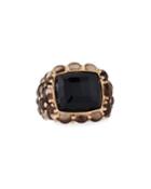 18k Black Agate & Smoky Quartz Ring