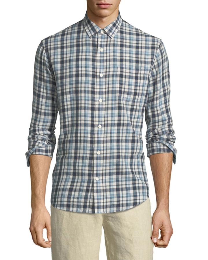 Multi-plaid Sport Shirt, White/blue