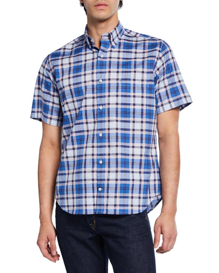 Men's Plaid Short-sleeve Cotton
