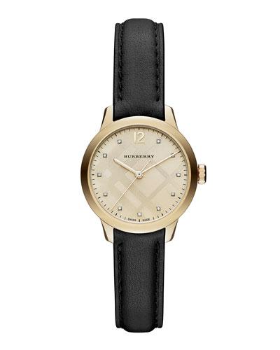 32mm Round Check Watch With Diamonds