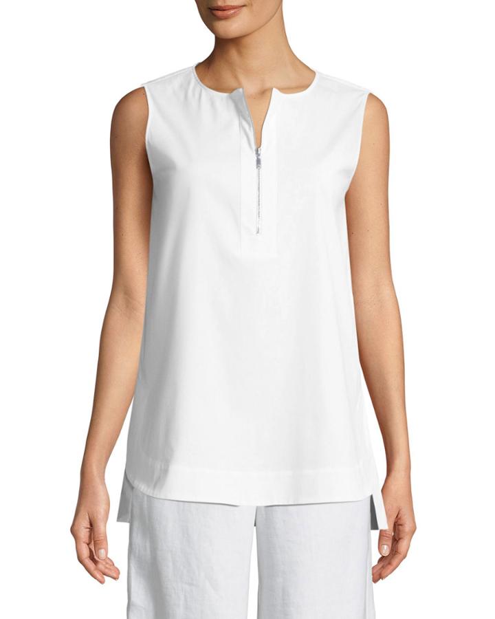Donovan Sleeveless Zip-front Poplin Blouse