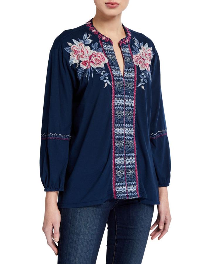 Kiernan Effortless Floral Print Embroidered Blouse