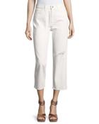 Jeanne Ripped Cropped Pants, White