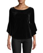 Bateau-neck Flounce-sleeve Velvet Blouse