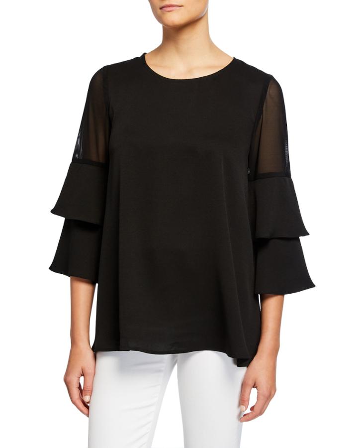 Tiered 3/4-sleeve Sheer