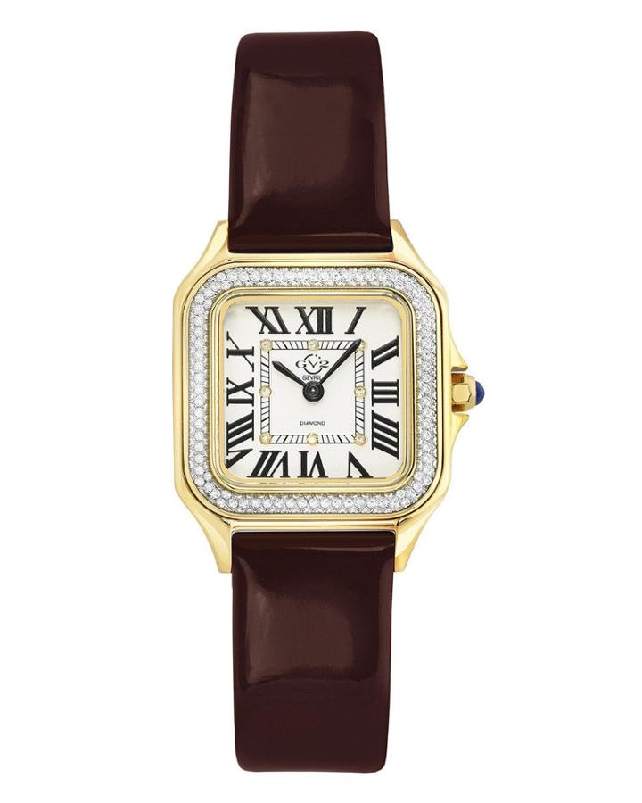 Milan 27.5mm Square Watch W/ Leather Strap, Burgundy