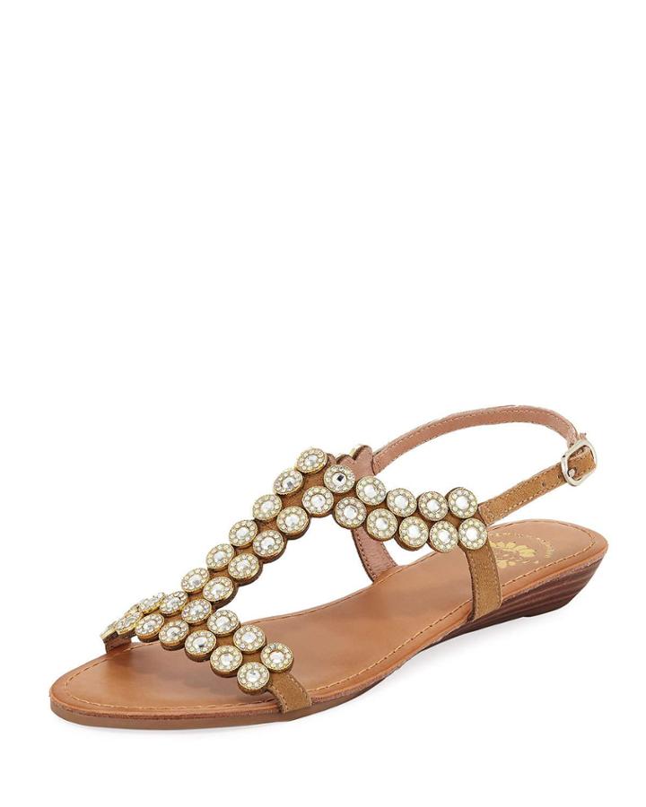 Beaming Embellished Flat Sandal, Neutral