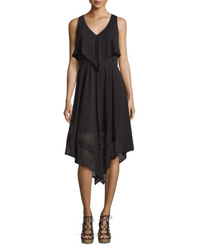 Sleeveless Eyelet Lace Dress, Black