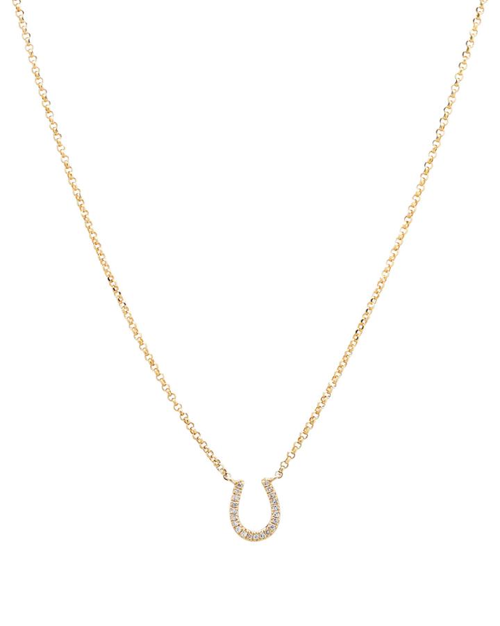 14k Diamond Horseshoe Pendant Necklace