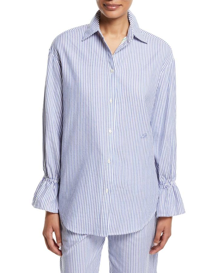 Striped Poplin Oversized Shirt With Flared Cuff
