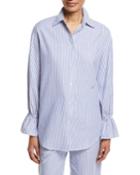 Striped Poplin Oversized Shirt With Flared Cuff