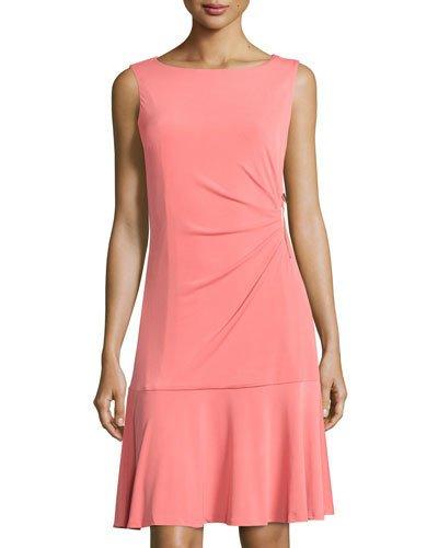 Sleeveless Ruched Flounce Dress, Creamy Coral