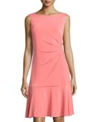 Sleeveless Ruched Flounce Dress, Creamy Coral