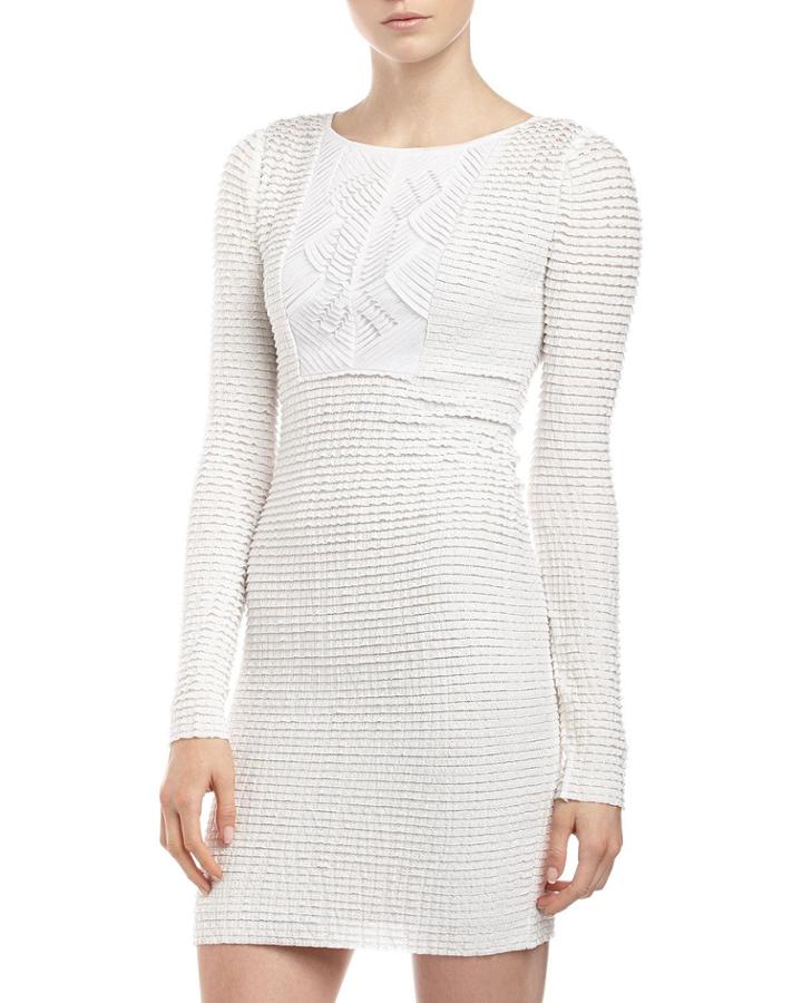 Bcbgmaxazria Shawna Long-sleeve Stretch-lace Dress, White - (xs)
