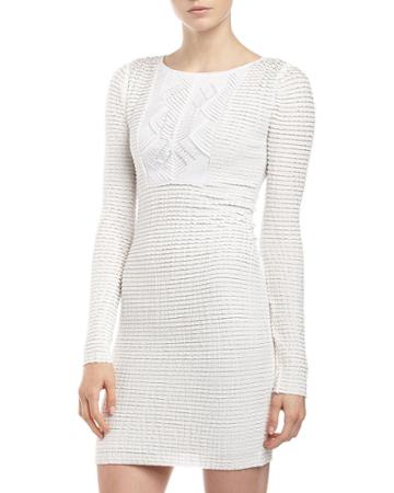 Bcbgmaxazria Shawna Long-sleeve Stretch-lace Dress, White - (xs)