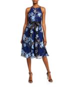 Halter Floral Embroidered Fit-&-flare Dress